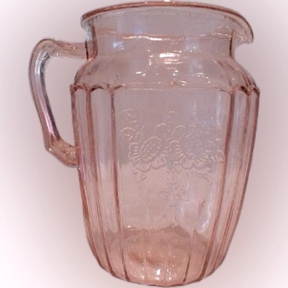 Vintage Anchor Hocking depression Glass Pink Mayfair Open Rose Pitcher